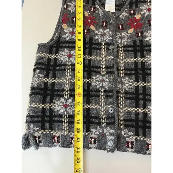 90s Cottagecore Grandma Wool Knit S Windowpane Plaid Vest Rustic Grunge Cozy Y2K - Picture 11 of 12
